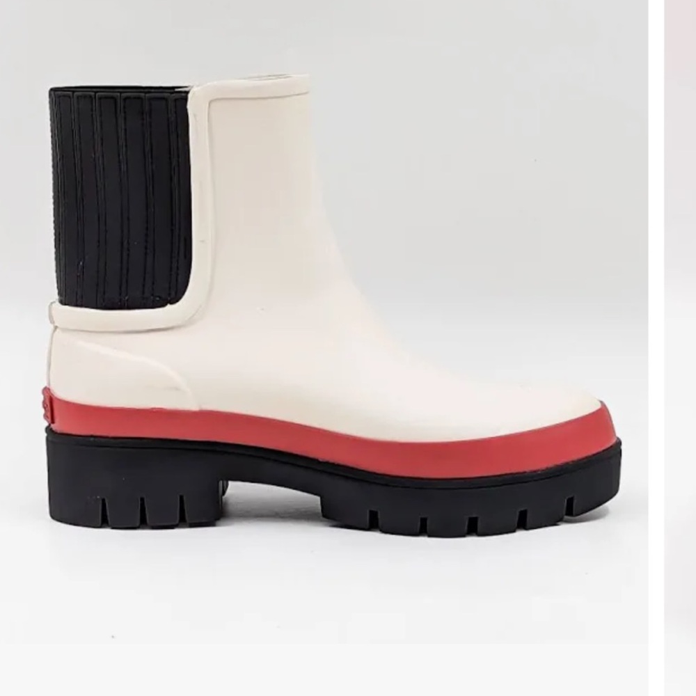 New-Never Worn Tory Burch Stylish Women's Rubber Rain Boots - White,Red & Black